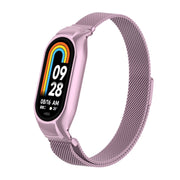 For Xiaomi Mi Band 8 Integrated Metal Case + Milanese Magnetic Watch Band(Rose Pink)