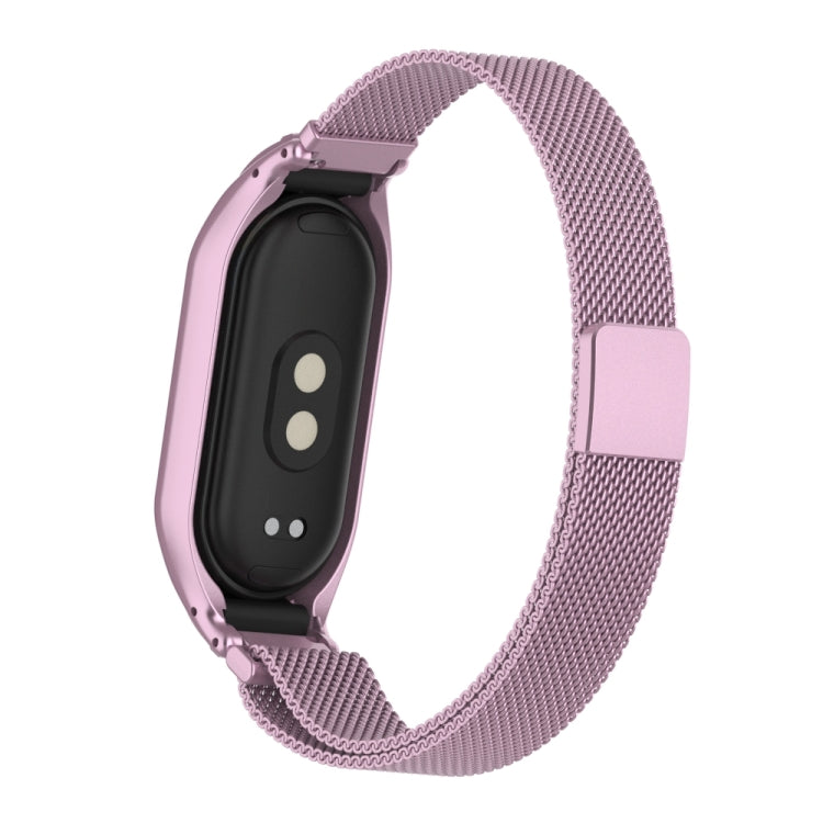 For Xiaomi Mi Band 8 Integrated Metal Case + Milanese Magnetic Watch Band(Rose Pink)