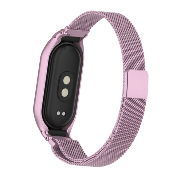 For Xiaomi Mi Band 8 Integrated Metal Case + Milanese Magnetic Watch Band(Rose Pink)