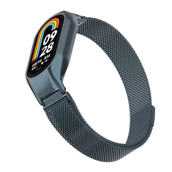For Xiaomi Mi Band 8 Integrated Metal Case + Milanese Magnetic Watch Band(Titanium Gray)