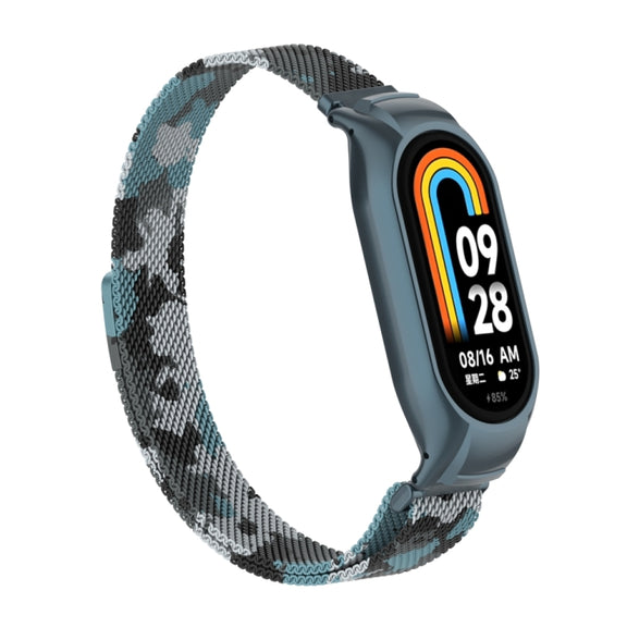 For Xiaomi Mi Band 8 Integrated Metal Case + Milanese Magnetic Watch Band(White)
