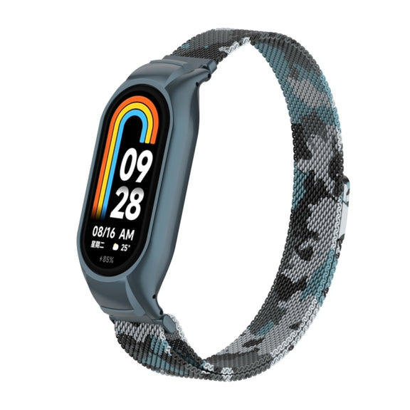 For Xiaomi Mi Band 8 Integrated Metal Case + Milanese Magnetic Watch Band(White)