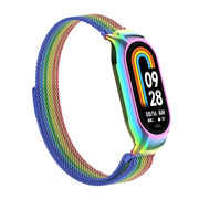 For Xiaomi Mi Band 8 Integrated Metal Case + Milanese Magnetic Watch Band(Rainbow Bars)