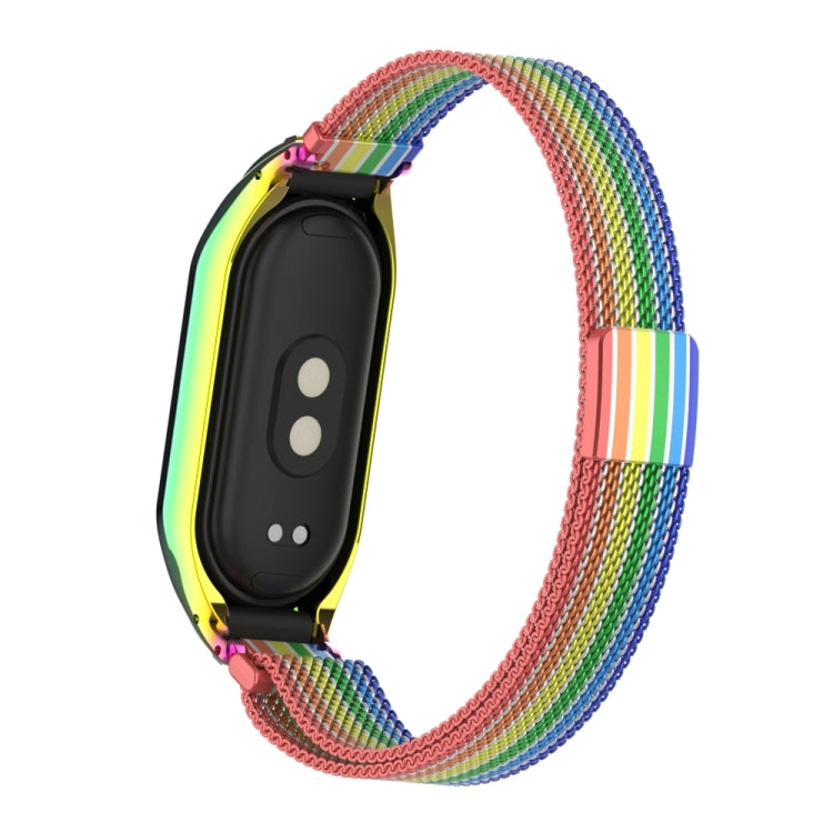 For Xiaomi Mi Band 8 Integrated Metal Case + Milanese Magnetic Watch Band(Rainbow Bars)