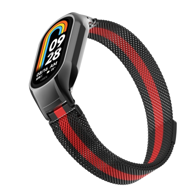 For Xiaomi Mi Band 8 Integrated Metal Case + Milanese Magnetic Watch Band(Black+Red)