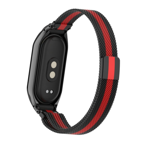 For Xiaomi Mi Band 8 Integrated Metal Case + Milanese Magnetic Watch Band(Black+Red)
