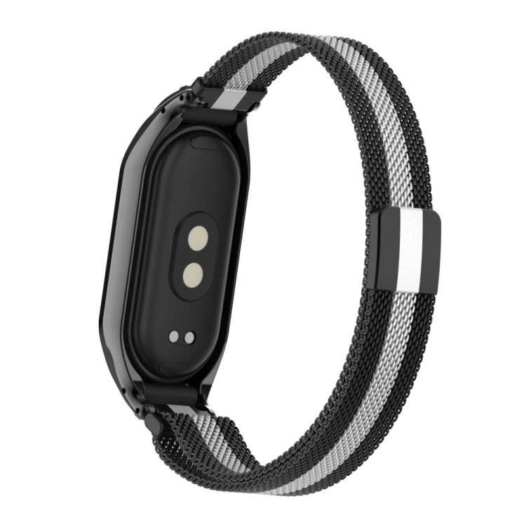 For Xiaomi Mi Band 8 Integrated Metal Case + Milanese Magnetic Watch Band(Black+Silver)