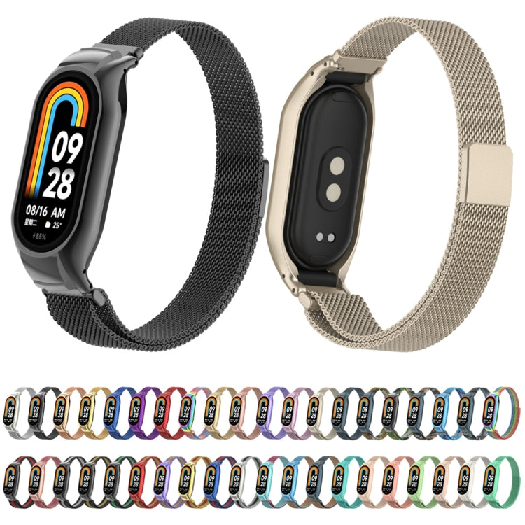 For Xiaomi Mi Band 8 Integrated Metal Case + Milanese Magnetic Watch Band(Silver)