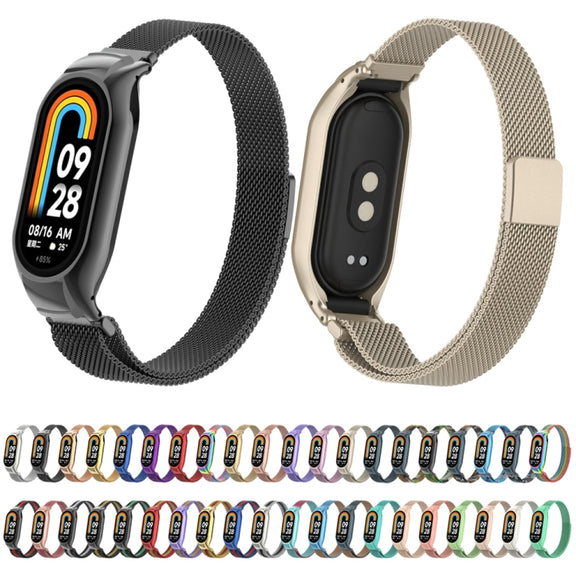 For Xiaomi Mi Band 8 Integrated Metal Case + Milanese Magnetic Watch Band(Black+Silver)