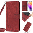 For Samsung Galaxy A03 Core Skin Feel Stripe Pattern Leather Phone Case with Lanyard(Red) - free shipping - PMC TechLife - Order now!