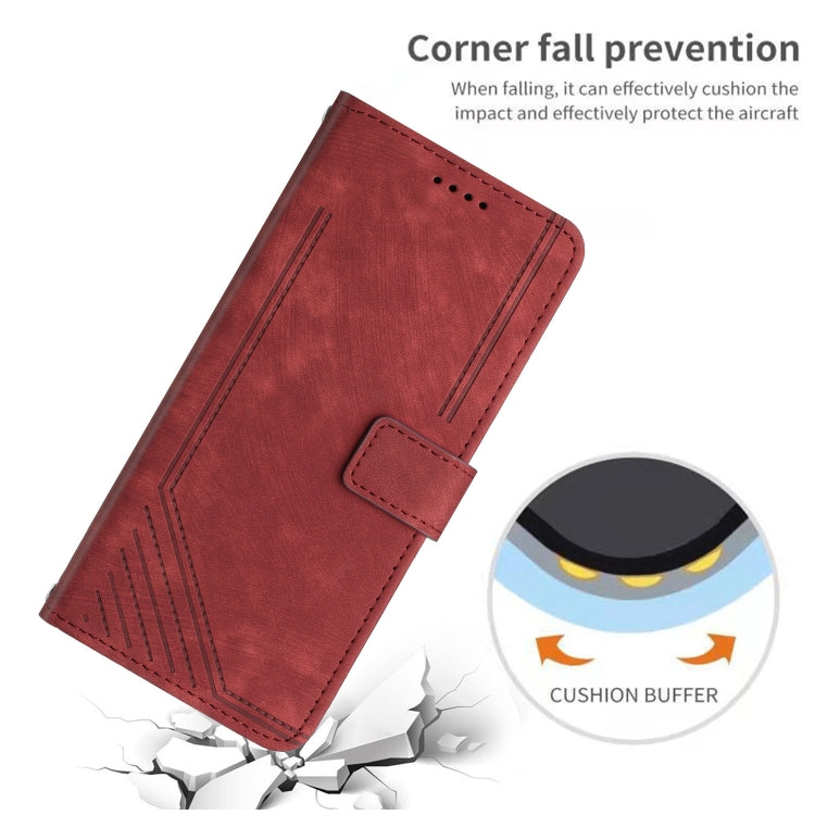 For Samsung Galaxy A03 Core Skin Feel Stripe Pattern Leather Phone Case with Lanyard(Red)