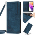 For Samsung Galaxy A04e / F04 Skin Feel Stripe Pattern Leather Phone Case with Lanyard(Blue) - free shipping - PMC TechLife - Order now!