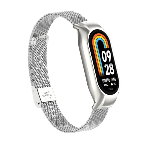 For Xiaomi Mi Band 8 Integrated Metal Case + Steel Mesh Buckle Watch Band(Silver)