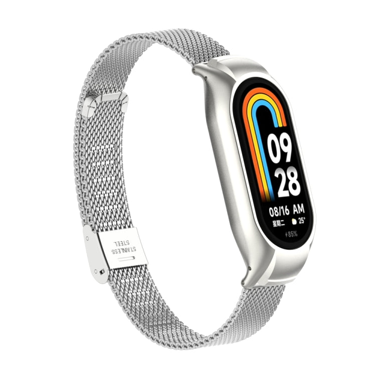 For Xiaomi Mi Band 8 Integrated Metal Case + Steel Mesh Buckle Watch Band(Silver)