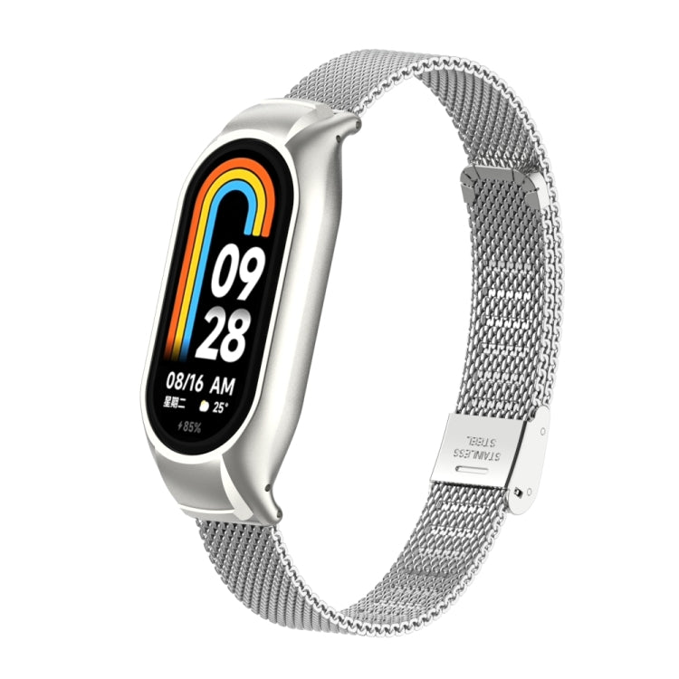 For Xiaomi Mi Band 8 Integrated Metal Case + Steel Mesh Buckle Watch Band(Silver)