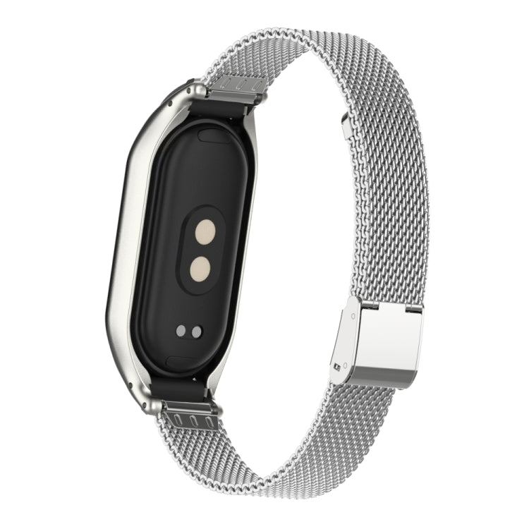 For Xiaomi Mi Band 8 Integrated Metal Case + Steel Mesh Buckle Watch Band(Silver)