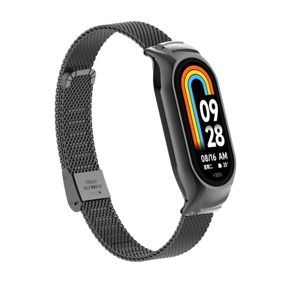For Xiaomi Mi Band 8 Integrated Metal Case + Steel Mesh Buckle Watch Band(Black)