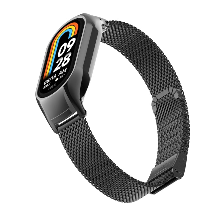 For Xiaomi Mi Band 8 Integrated Metal Case + Steel Mesh Buckle Watch Band(Black)