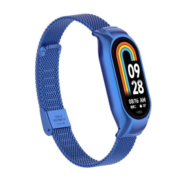 For Xiaomi Mi Band 8 Integrated Metal Case + Steel Mesh Buckle Watch Band(Blue)