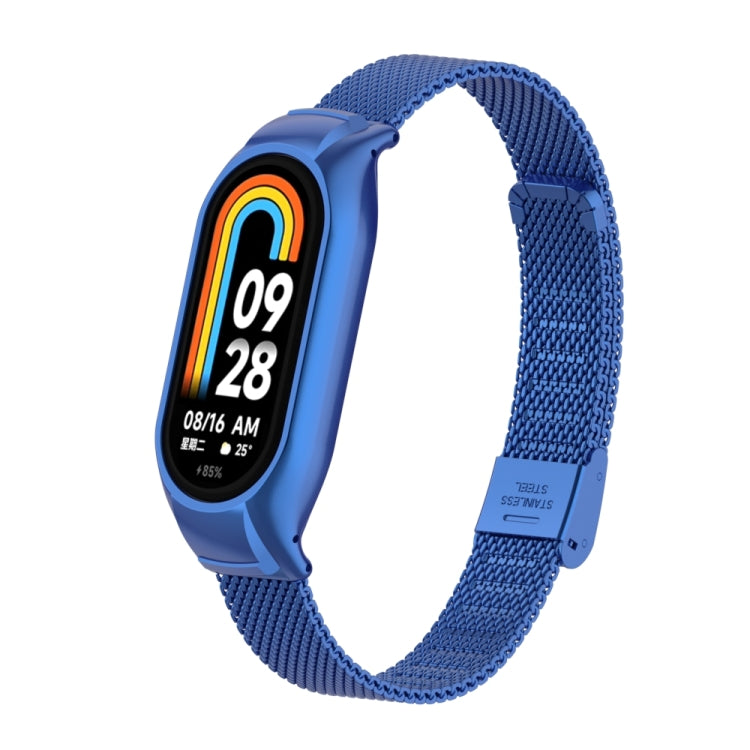 For Xiaomi Mi Band 8 Integrated Metal Case + Steel Mesh Buckle Watch Band(Blue)