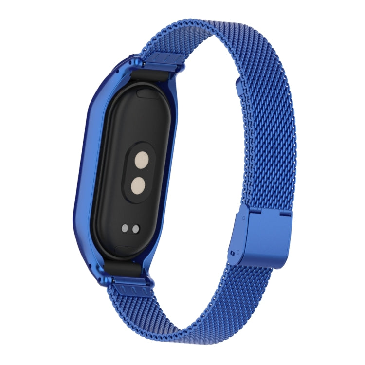 For Xiaomi Mi Band 8 Integrated Metal Case + Steel Mesh Buckle Watch Band(Blue)