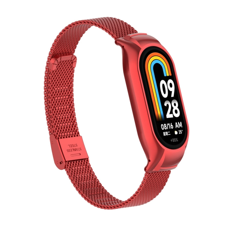 For Xiaomi Mi Band 8 Integrated Metal Case + Steel Mesh Buckle Watch Band(Red)