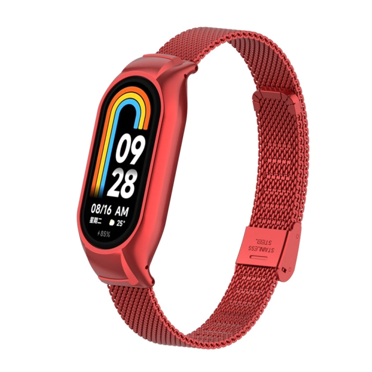 For Xiaomi Mi Band 8 Integrated Metal Case + Steel Mesh Buckle Watch Band(Red)