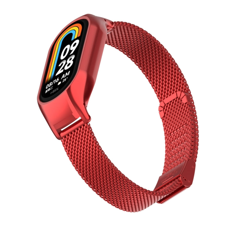 For Xiaomi Mi Band 8 Integrated Metal Case + Steel Mesh Buckle Watch Band(Red)