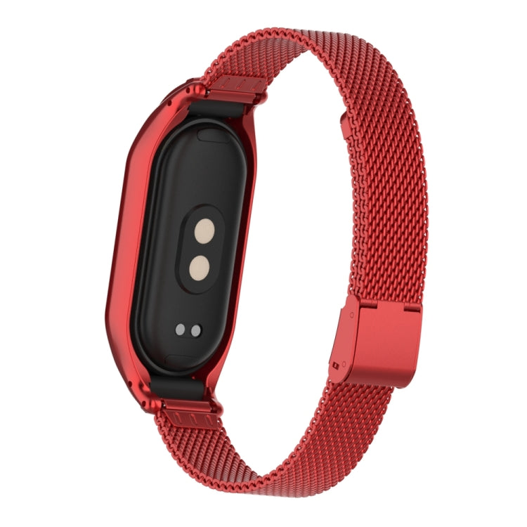 For Xiaomi Mi Band 8 Integrated Metal Case + Steel Mesh Buckle Watch Band(Red)