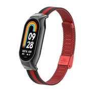 For Xiaomi Mi Band 8 Integrated Metal Case + Steel Mesh Buckle Watch Band(Black+Red)
