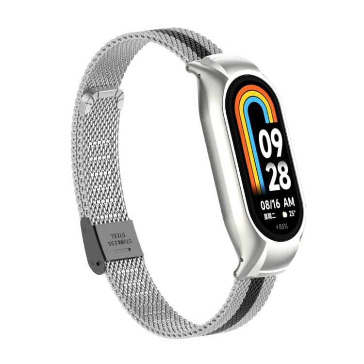 For Xiaomi Mi Band 8 Integrated Metal Case + Steel Mesh Buckle Watch Band(Silver+Black)