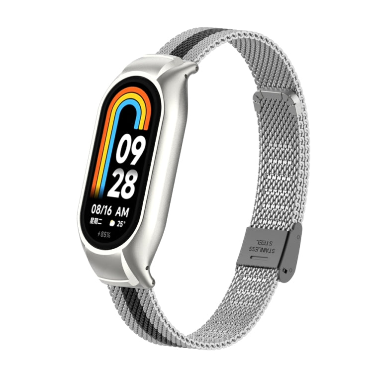For Xiaomi Mi Band 8 Integrated Metal Case + Steel Mesh Buckle Watch Band(Silver+Black)