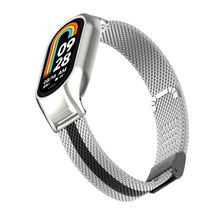 For Xiaomi Mi Band 8 Integrated Metal Case + Steel Mesh Buckle Watch Band(Silver+Black)