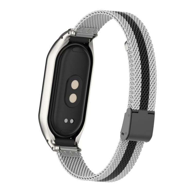 For Xiaomi Mi Band 8 Integrated Metal Case + Steel Mesh Buckle Watch Band(Silver+Black)
