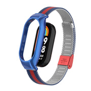 For Xiaomi Mi Band 8 Integrated Metal Case + Steel Mesh Buckle Watch Band(Blue+Red)