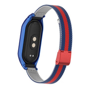 For Xiaomi Mi Band 8 Integrated Metal Case + Steel Mesh Buckle Watch Band(Blue+Red)