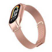 For Xiaomi Mi Band 8 Integrated Metal Case + Steel Mesh Buckle Watch Band(Rose Red)