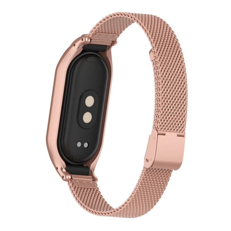 For Xiaomi Mi Band 8 Integrated Metal Case + Steel Mesh Buckle Watch Band(Rose Red)