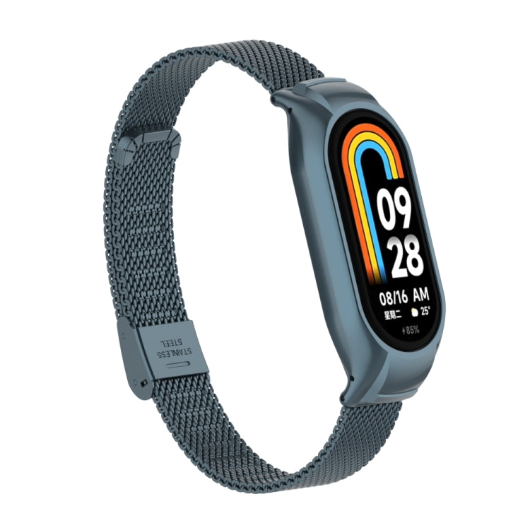 For Xiaomi Mi Band 8 Integrated Metal Case + Steel Mesh Buckle Watch Band(Titanium Gray)