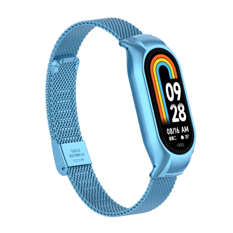 For Xiaomi Mi Band 8 Integrated Metal Case + Steel Mesh Buckle Watch Band(Sky Blue)
