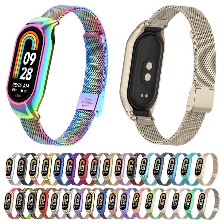 For Xiaomi Mi Band 8 Integrated Metal Case + Steel Mesh Buckle Watch Band(Blue)