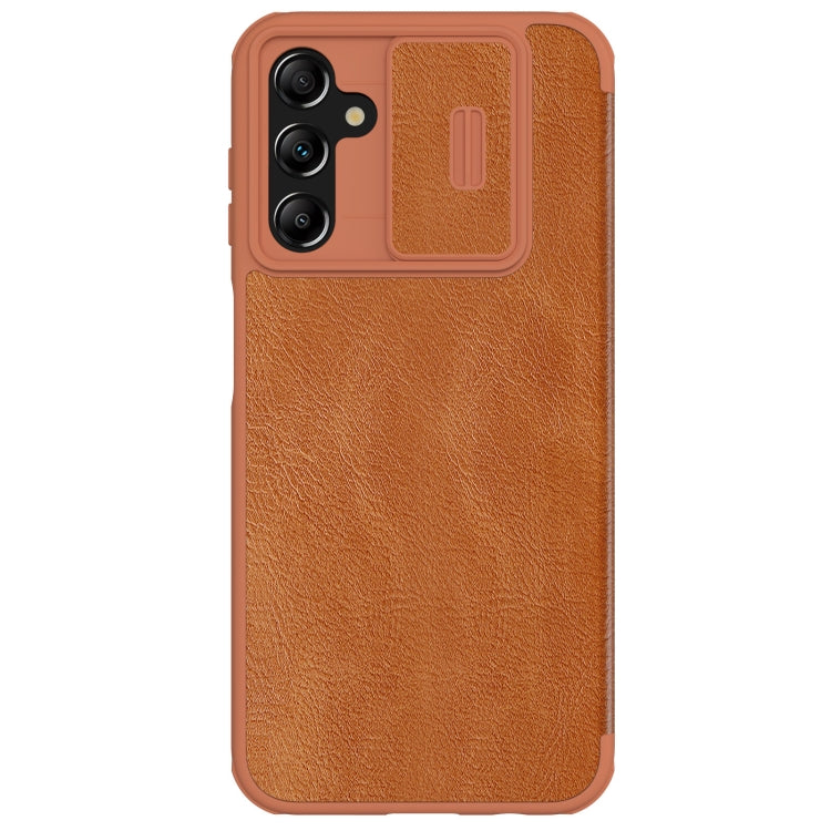 For Samsung Galaxy A14 4G NILLKIN QIN Series Pro Sliding Camera Cover Design Leather Phone Case(Brown)