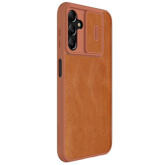 For Samsung Galaxy A14 4G NILLKIN QIN Series Pro Sliding Camera Cover Design Leather Phone Case(Brown)