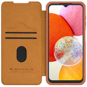 For Samsung Galaxy A14 4G NILLKIN QIN Series Pro Sliding Camera Cover Design Leather Phone Case(Brown)