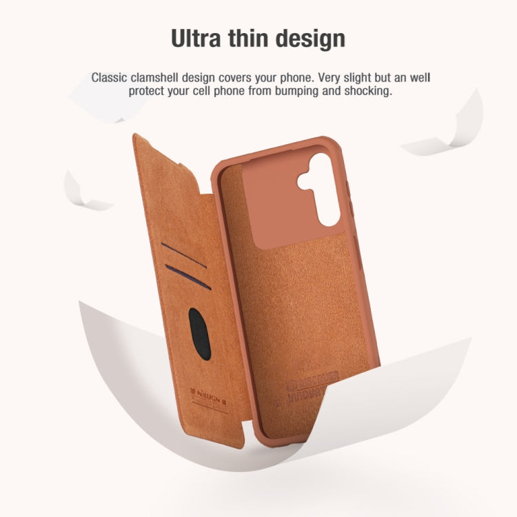 For Samsung Galaxy A14 4G NILLKIN QIN Series Pro Sliding Camera Cover Design Leather Phone Case(Brown)