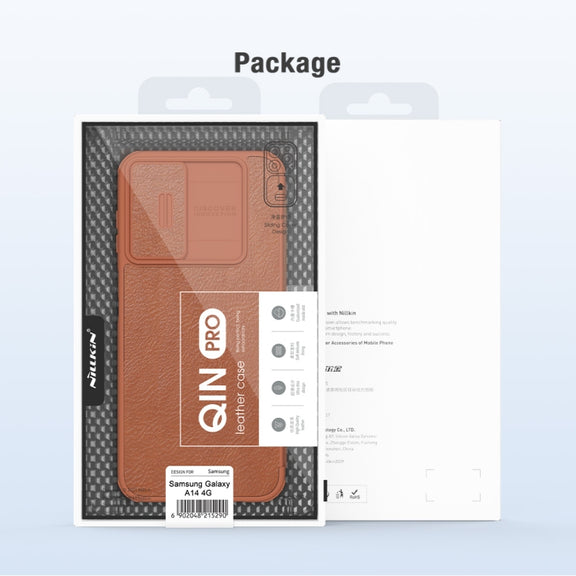 For Samsung Galaxy A14 4G NILLKIN QIN Series Pro Sliding Camera Cover Design Leather Phone Case(Brown)
