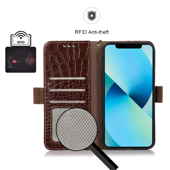For Xiaomi Redmi Note 12 Turbo Crocodile Top Layer Cowhide Leather Phone Case(Brown)