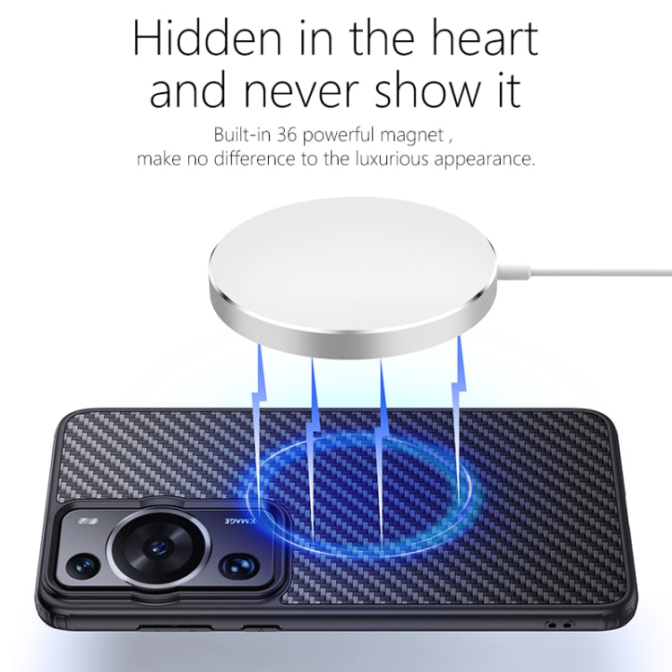 For Huawei P60 wlons Magsafe Carbon Fiber Kevlar TPU Phone Case(Black)
