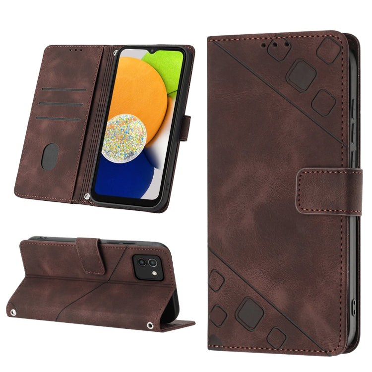 For Samsung Galaxy A03 166mm EU Version Skin-feel Embossed Leather Phone Case(Brown)