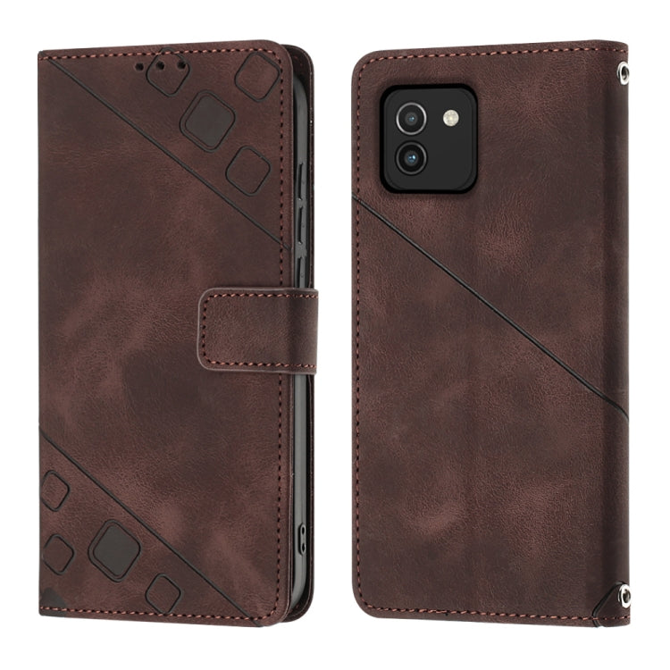 For Samsung Galaxy A03 166mm EU Version Skin-feel Embossed Leather Phone Case(Brown)